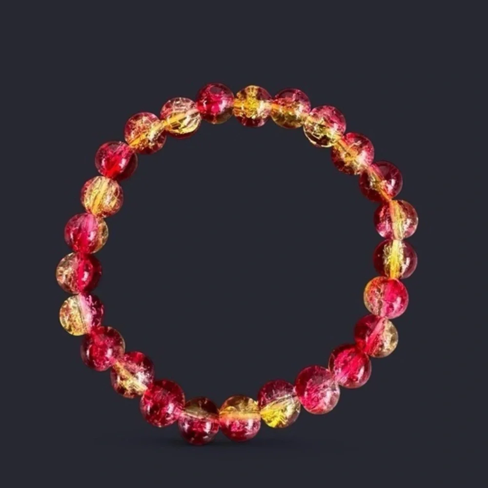 Red Gold Crackle Glass Beads Bracelet